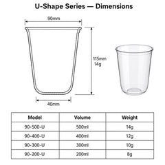 90mm U-Shape PET Cold Cups (90-300-U to 90-500-U)
