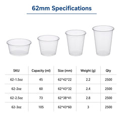 62mm PET Sauce & Tasting Cups (1.5oz–3oz)