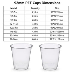 92mm PET Cold Drink Cups (7oz–20oz)
