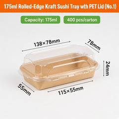 Rolled-Edge Kraft Sushi Tray Series with PET Lids