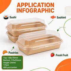 Rolled-Edge Kraft Sushi Tray Series with PET Lids