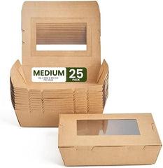 25 pack 15CM*21CM*6CM Kraft Lunch Box With Window Food Container Made With Craft Paper For Meals & Dessert, Food Container, Disposable, Eco-friendly, Cardboard,Paperbox Restaurants - Pack Of 25, Brown
