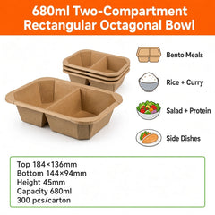 Two-Compartment Rectangular Octagonal Kraft Bowl Series