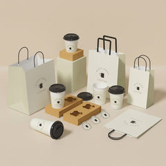 Customized paper bags and coffee cup sets