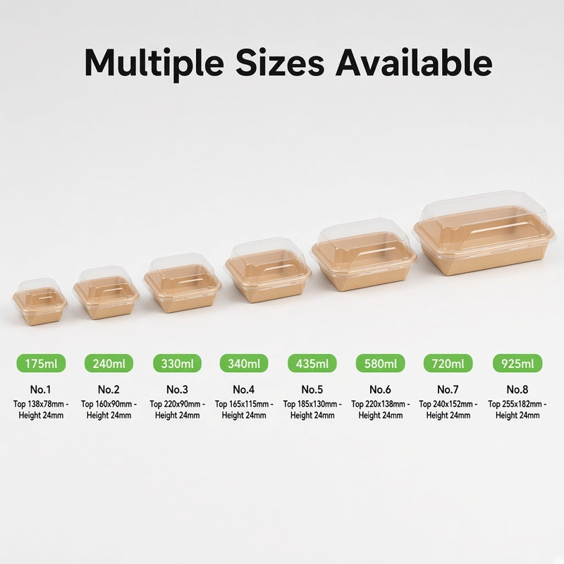 Rolled-Edge Kraft Sushi Tray Series with PET Lids
