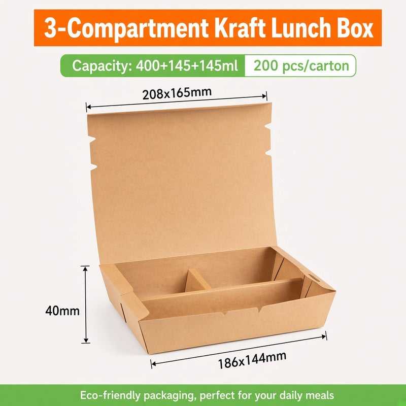 Kraft Multi-Compartment Lunch Box — 3-Comp & 4-Comp