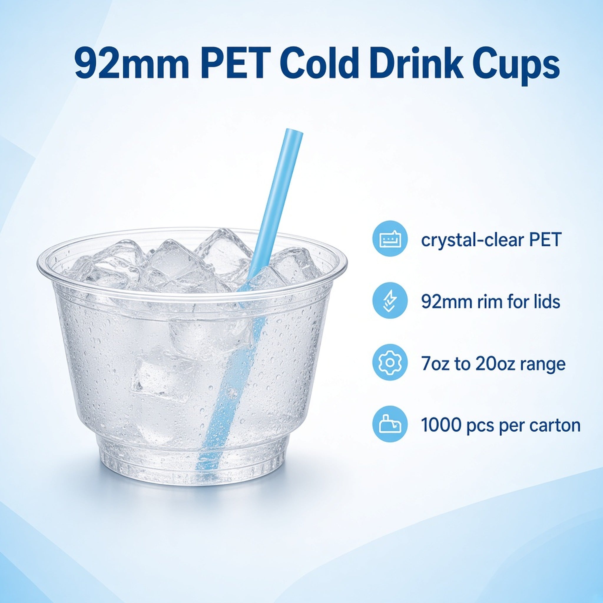 92mm PET Cold Drink Cups (7oz–20oz)
