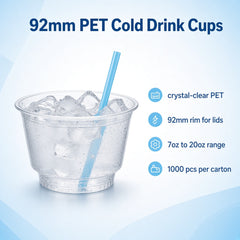 92mm PET Cold Drink Cups (7oz–20oz)