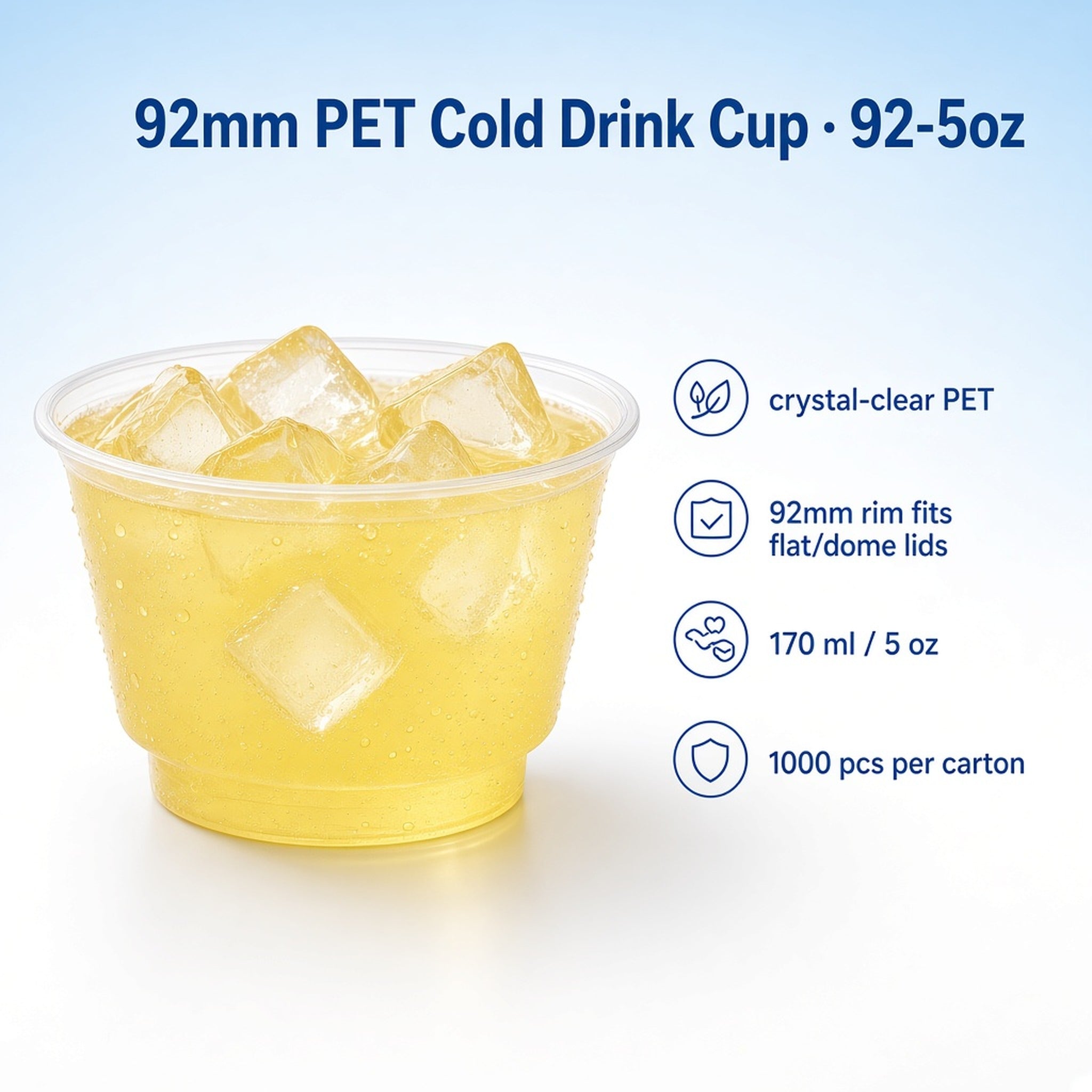 92mm PET Cold Drink Cup — 92-5oz (170 ml)