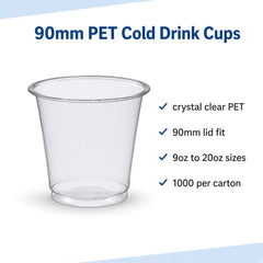 90mm PET Cold Drink Cups — Standard Tapered (9oz–20oz)