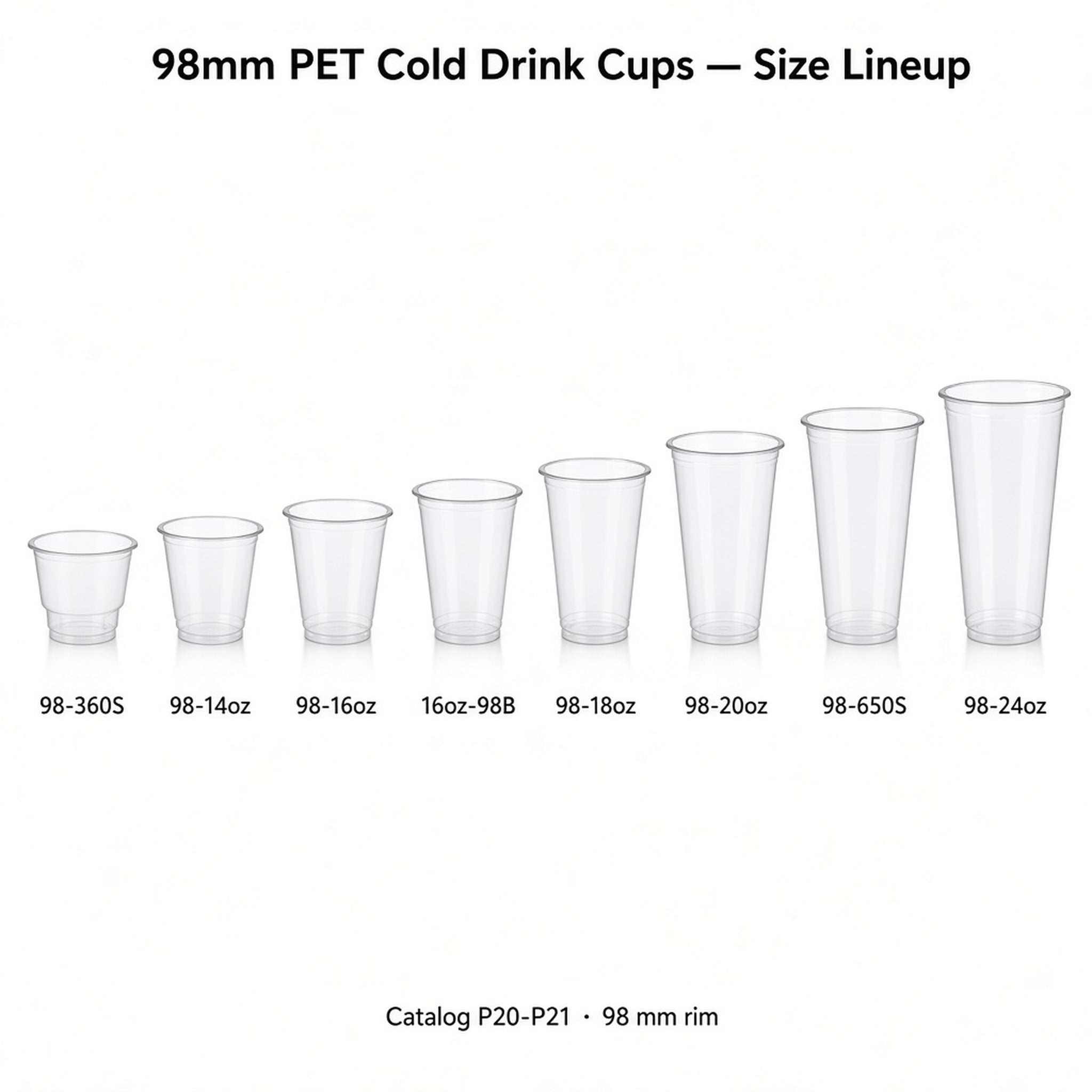 98mm PET Cold Drink Cups (360ml–24oz)