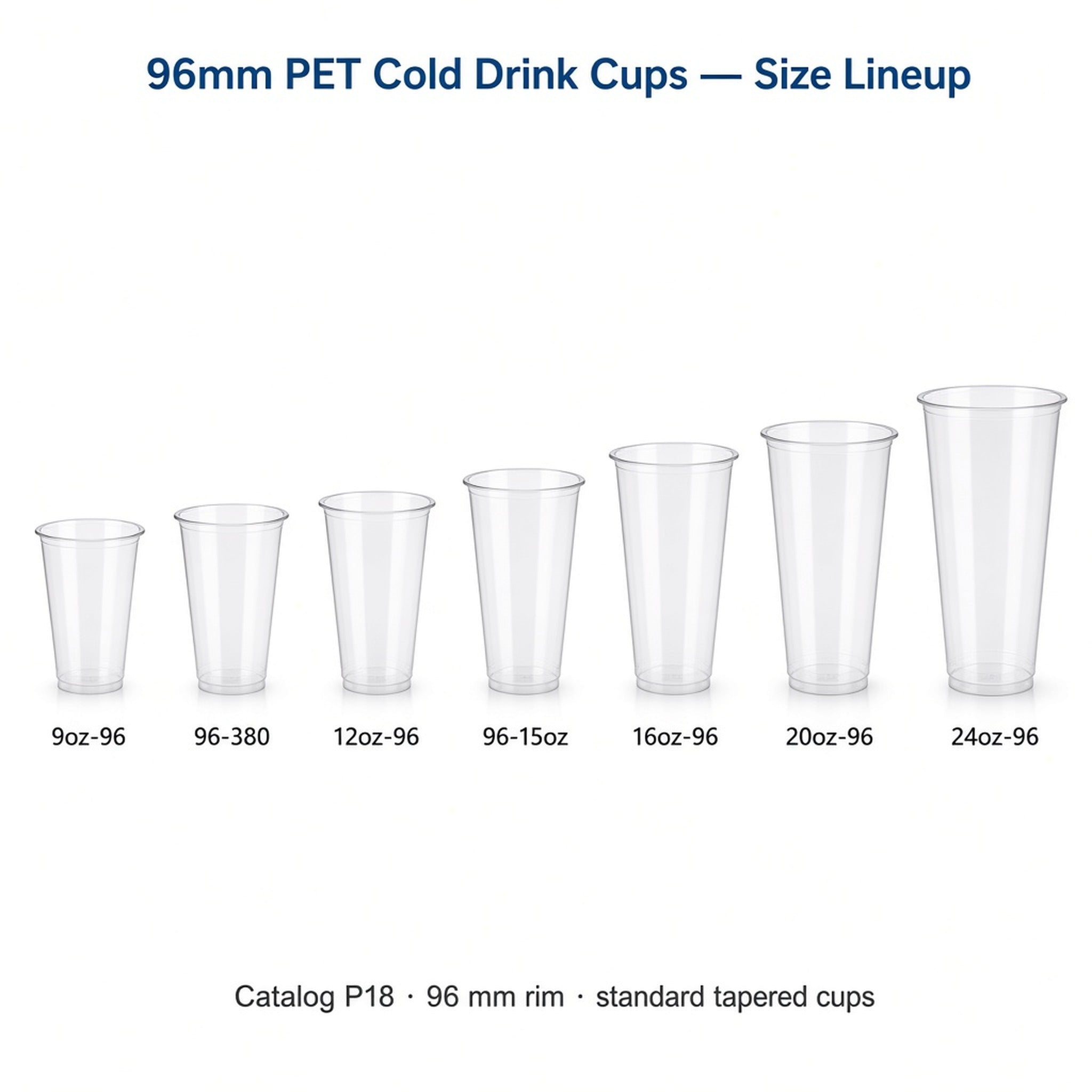 96mm PET Cold Drink Cups (9oz–24oz)