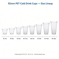 92mm PET Cold Drink Cups (7oz–20oz)