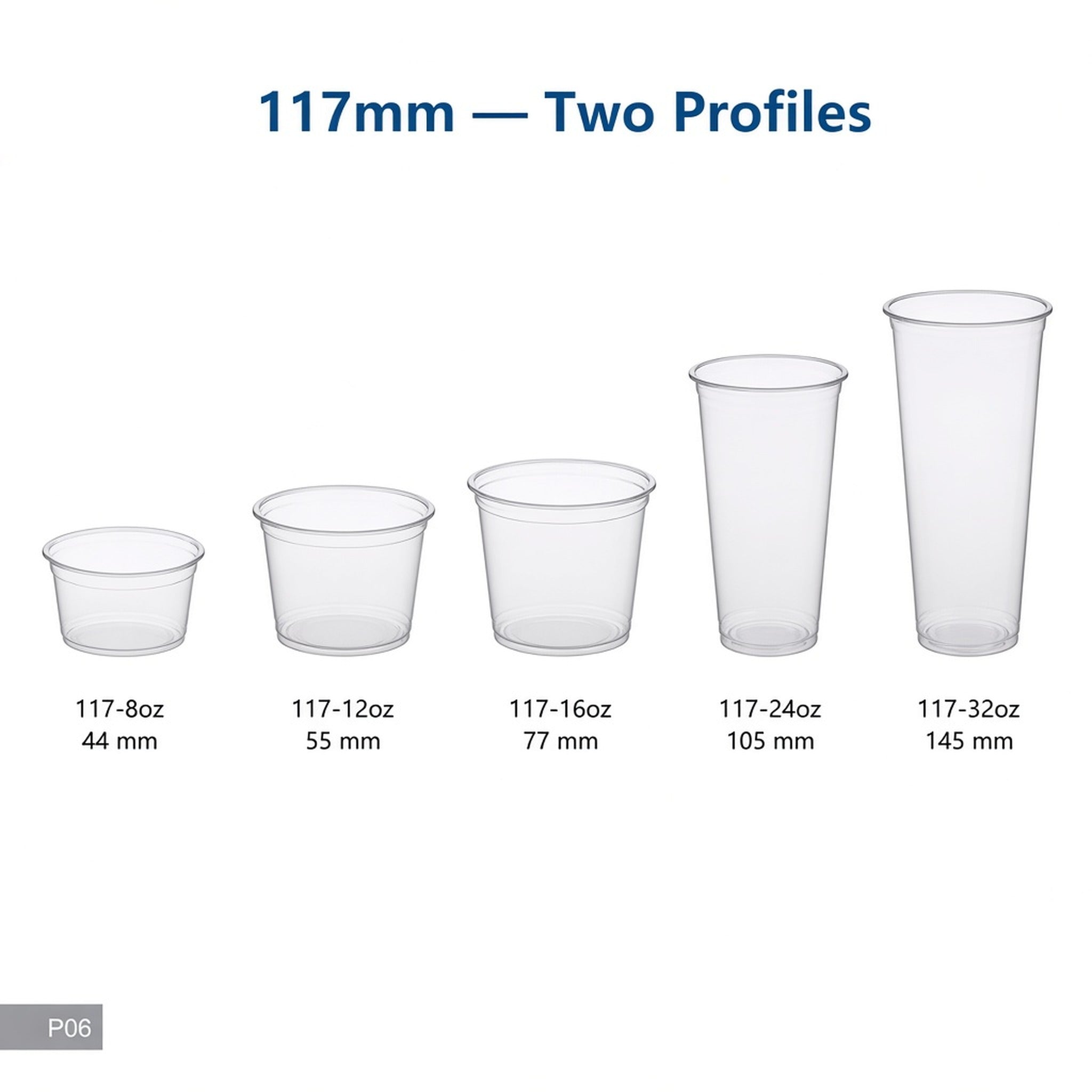 117mm PET Cups — Wide Parfait & Large Drink Sizes (8oz–32oz)