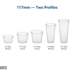 117mm PET Cups — Wide Parfait & Large Drink Sizes (8oz–32oz)