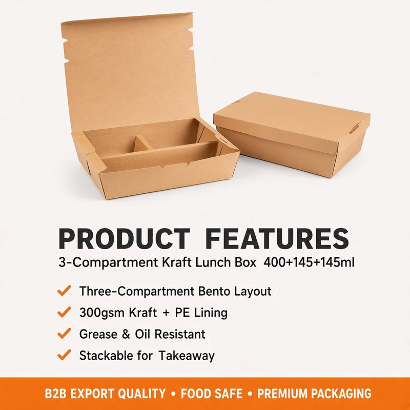 Kraft Multi-Compartment Lunch Box — 3-Comp & 4-Comp