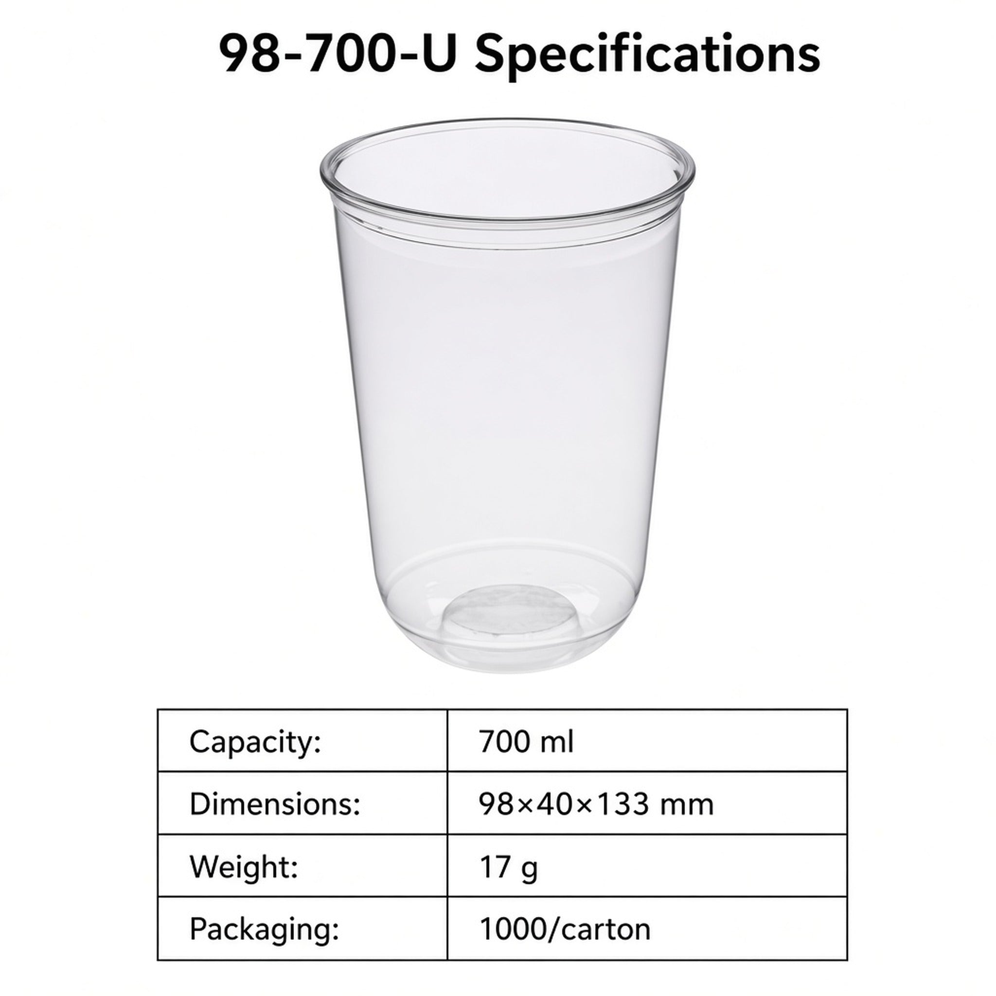 98mm U-Shape PET Cold Cup — 98-700-U (700 ml)