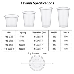 115mm PET Cold Drink Cups (26oz–32oz)