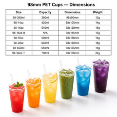 98mm PET Cold Drink Cups (360ml–24oz)