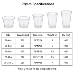 78mm PET Cold Drink Cups (5.5oz–10oz)