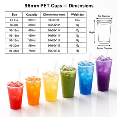 96mm PET Cold Drink Cups (9oz–24oz)