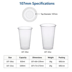 107mm PET Cold Drink Cups (30oz–32oz)