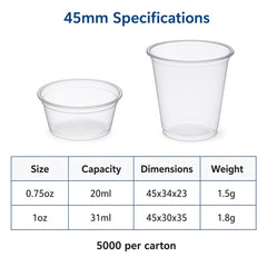 45mm PET Sauce & Tasting Cups (0.75oz–1oz)