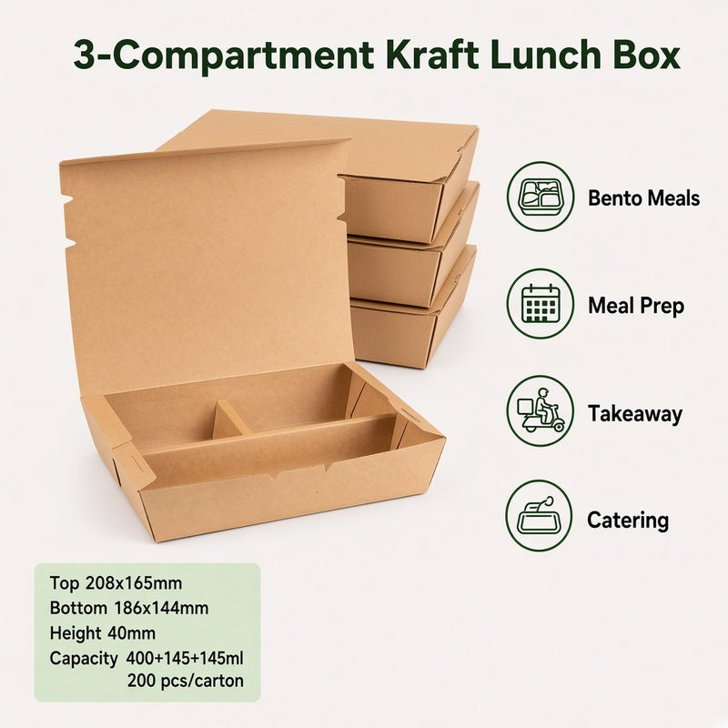 Kraft Multi-Compartment Lunch Box — 3-Comp & 4-Comp