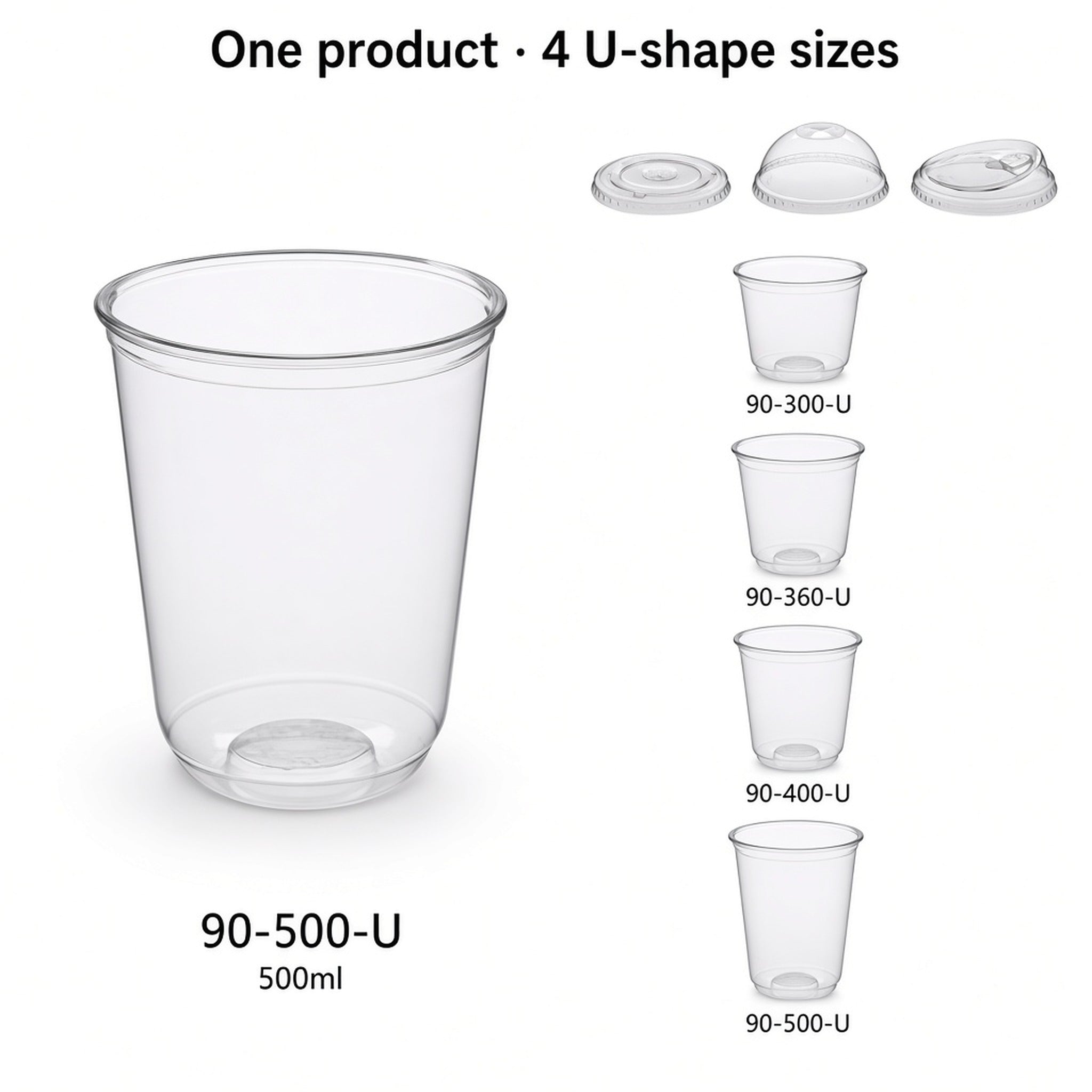 90mm U-Shape PET Cold Cups (90-300-U to 90-500-U)