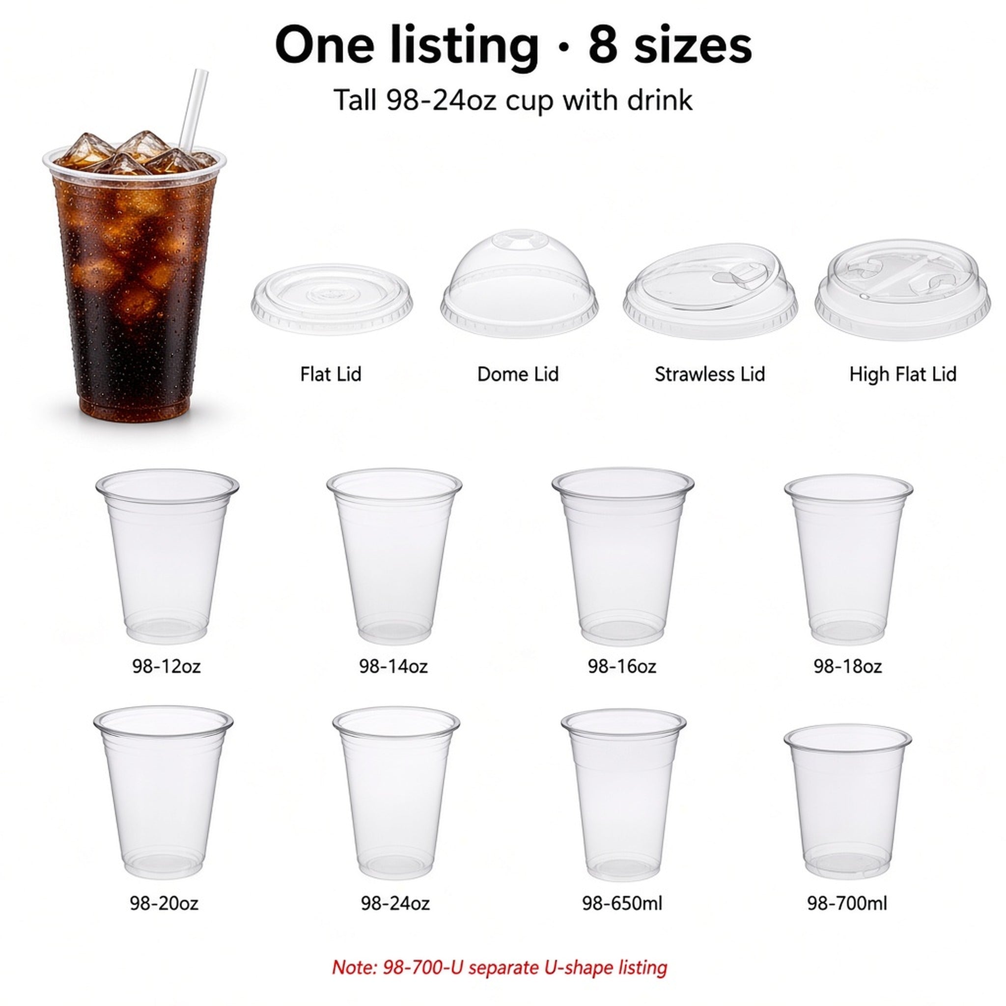 98mm PET Cold Drink Cups (360ml–24oz)
