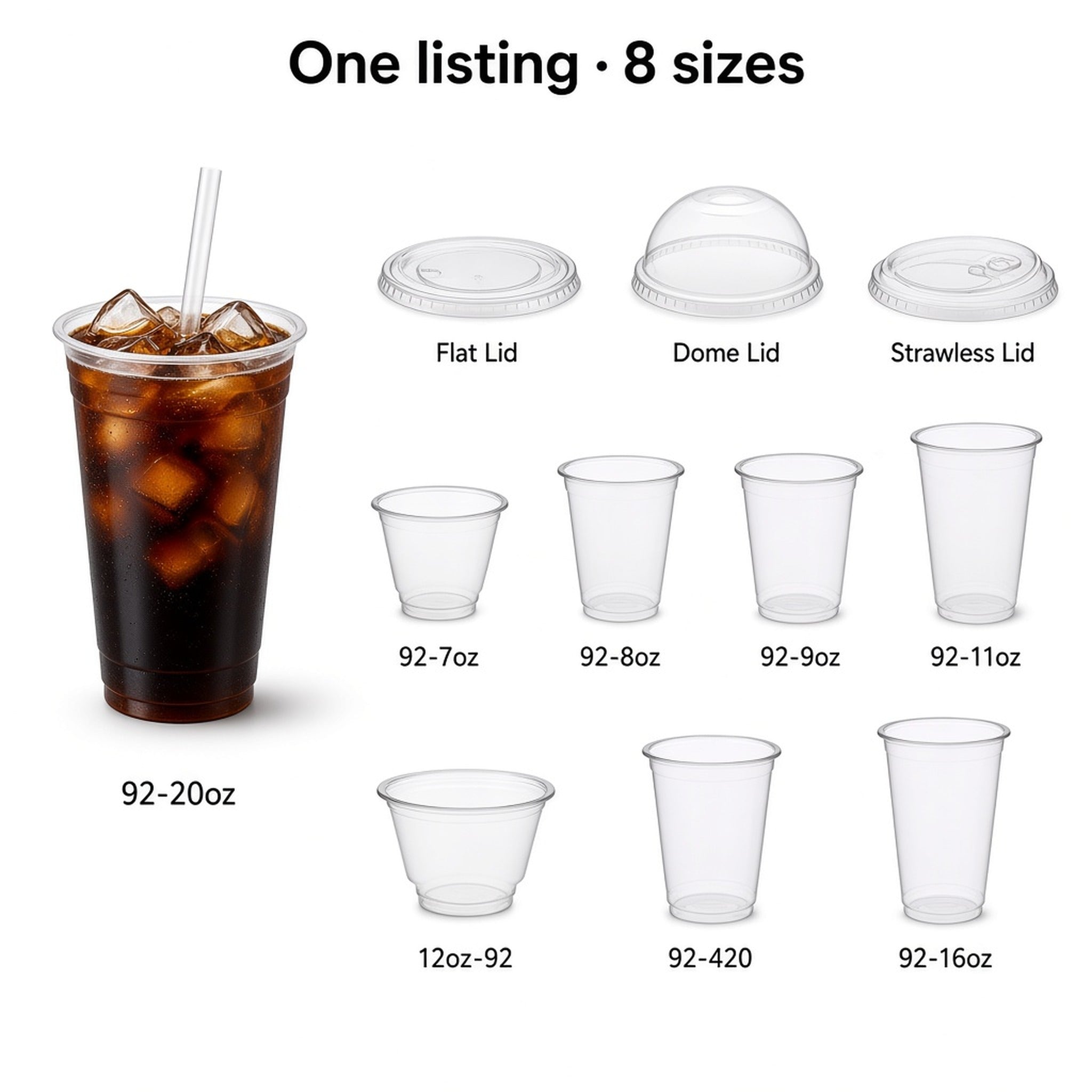 92mm PET Cold Drink Cups (7oz–20oz)