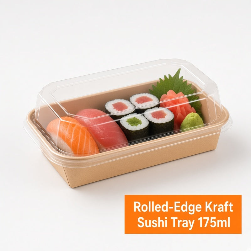 Rolled-Edge Kraft Sushi Tray Series with PET Lids