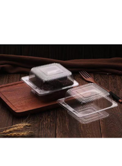 50 Pack Clear Plastic Square Hinged Food Container, Plastic To Go Containers with Clear Lids,Cake Slice Containers Clamshell Takeout Tray for Pastry,Salad,Dessert