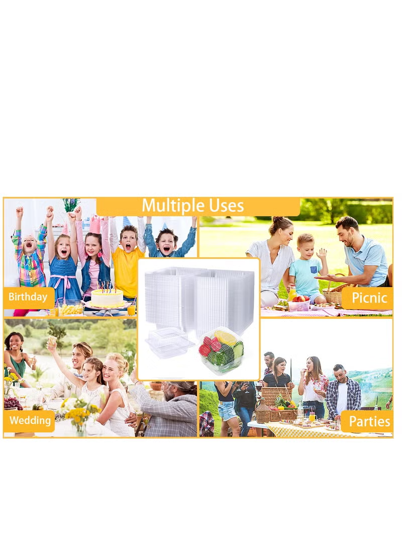 50 Pack Clear Plastic Square Hinged Food Container, Plastic To Go Containers with Clear Lids,Cake Slice Containers Clamshell Takeout Tray for Pastry,Salad,Dessert