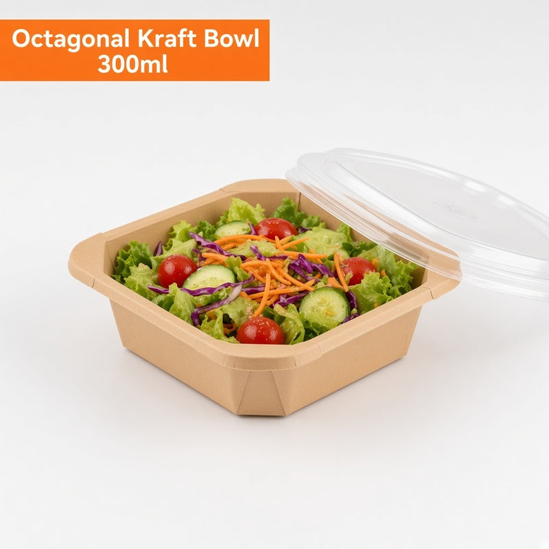 Square Octagonal Kraft Bowl Series with PET Lids