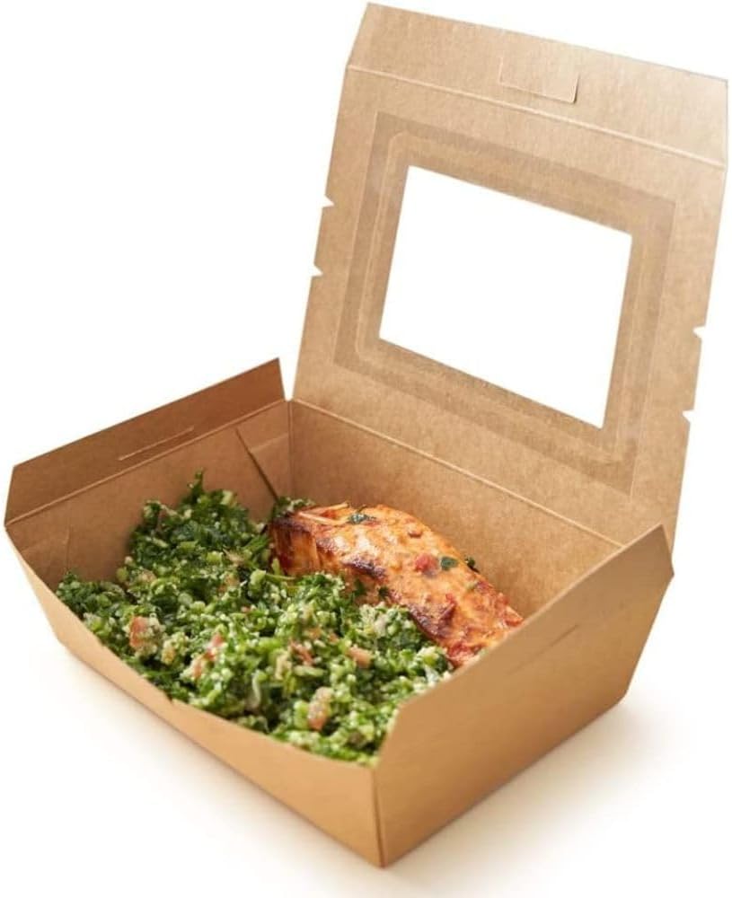25 pack 15CM*21CM*6CM Kraft Lunch Box With Window Food Container Made With Craft Paper For Meals & Dessert, Food Container, Disposable, Eco-friendly, Cardboard,Paperbox Restaurants - Pack Of 25, Brown