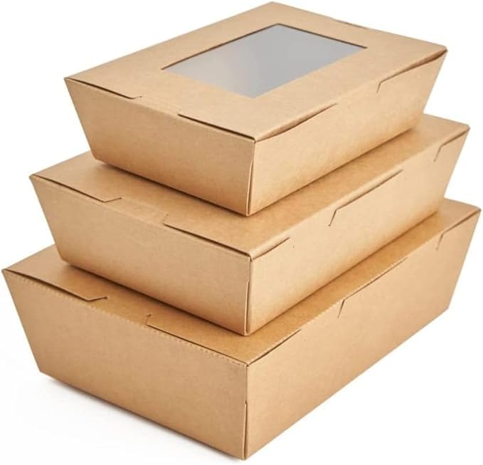 25 pack 15CM*21CM*6CM Kraft Lunch Box With Window Food Container Made With Craft Paper For Meals & Dessert, Food Container, Disposable, Eco-friendly, Cardboard,Paperbox Restaurants - Pack Of 25, Brown