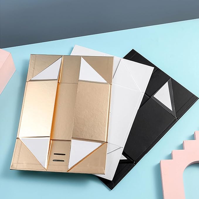 Gold Gift Box Empty 22x16x8.8 cm Cardboard,Empty Large Gift Box for Women Surprise,Gift Card Boxes with Ribbons Foldable for Christmas Valentines Wedding