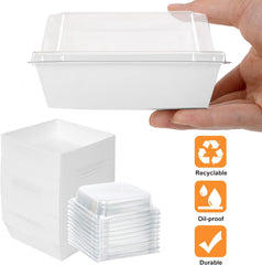 50 Pack Charcuterie Boxes with Clear Lids, 3 Inches White Oil-Proof Kraft Paper Food Containers Bakery Boxes for Sandwich, Cookies, Hot Cocoa, Cupcakes and Strawberries