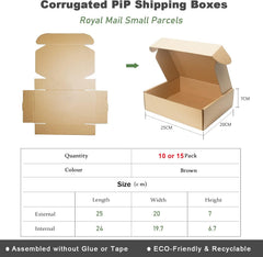 10 pack Corrugated Cardboard Shipping Boxes, 25×20×7cm Royal Mail Small Parcel PiP Postal Boxes, Brown Packaging Mailing Boxes for Business, Posting, Storing or Gift