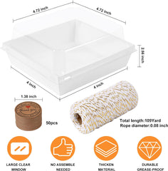 50 Pack Charcuterie Boxes with Clear Lids, 3 Inches White Oil-Proof Kraft Paper Food Containers Bakery Boxes for Sandwich, Cookies, Hot Cocoa, Cupcakes and Strawberries