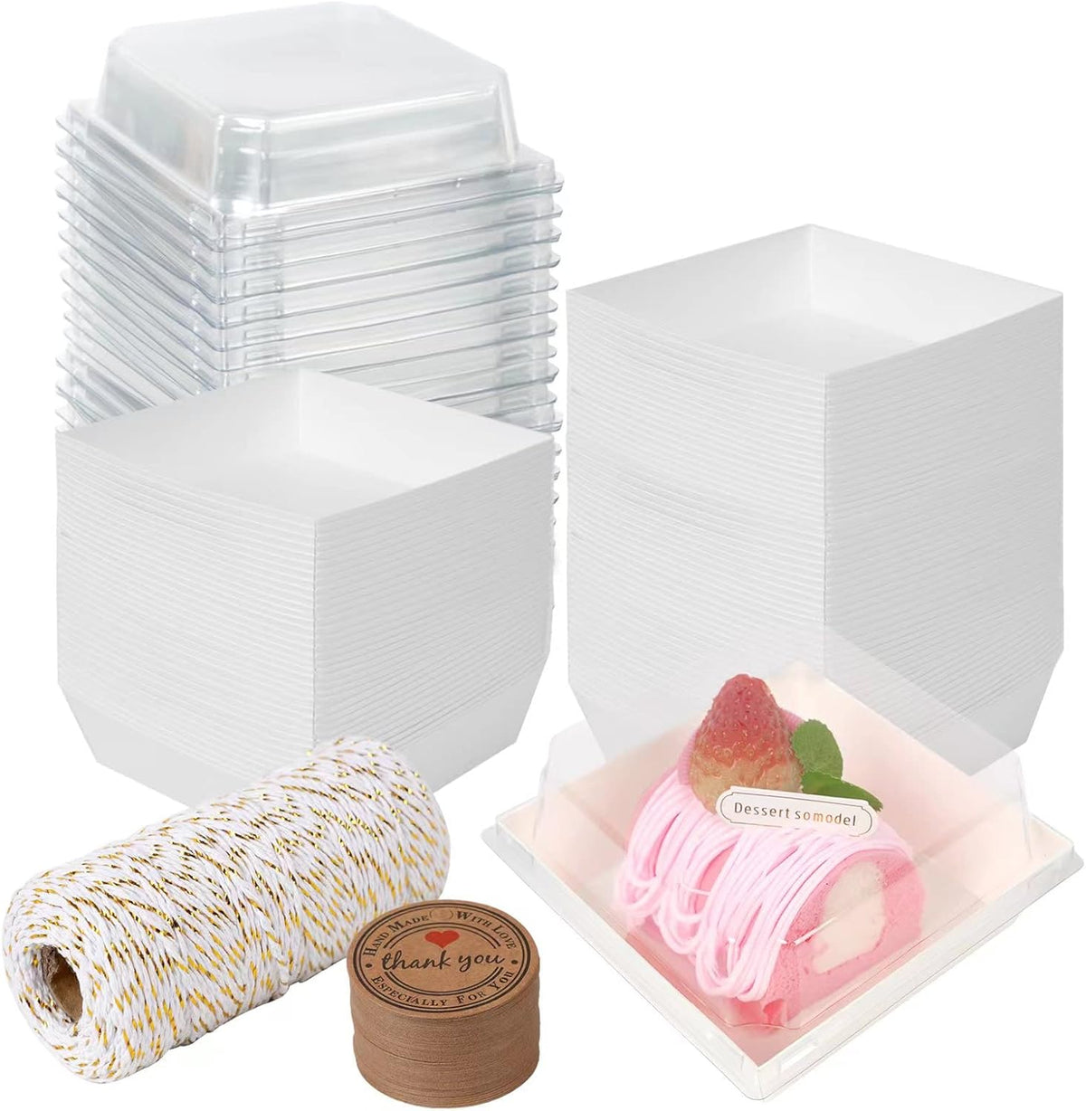 50 Pack Charcuterie Boxes with Clear Lids, 3 Inches White Oil-Proof Kraft Paper Food Containers Bakery Boxes for Sandwich, Cookies, Hot Cocoa, Cupcakes and Strawberries