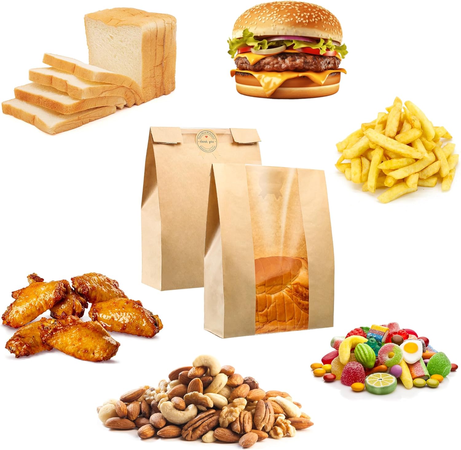 30 pack Bread Bags for Homemade Bread, Sourdough Paper Bags With Window, 50% Thicker 13.7x8.2x3.7in A Large Bakery Bag Used for Storage Bakery Cookies & Snacks