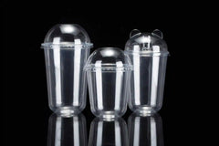 Transparent PET U-shaped plastic cup with lid