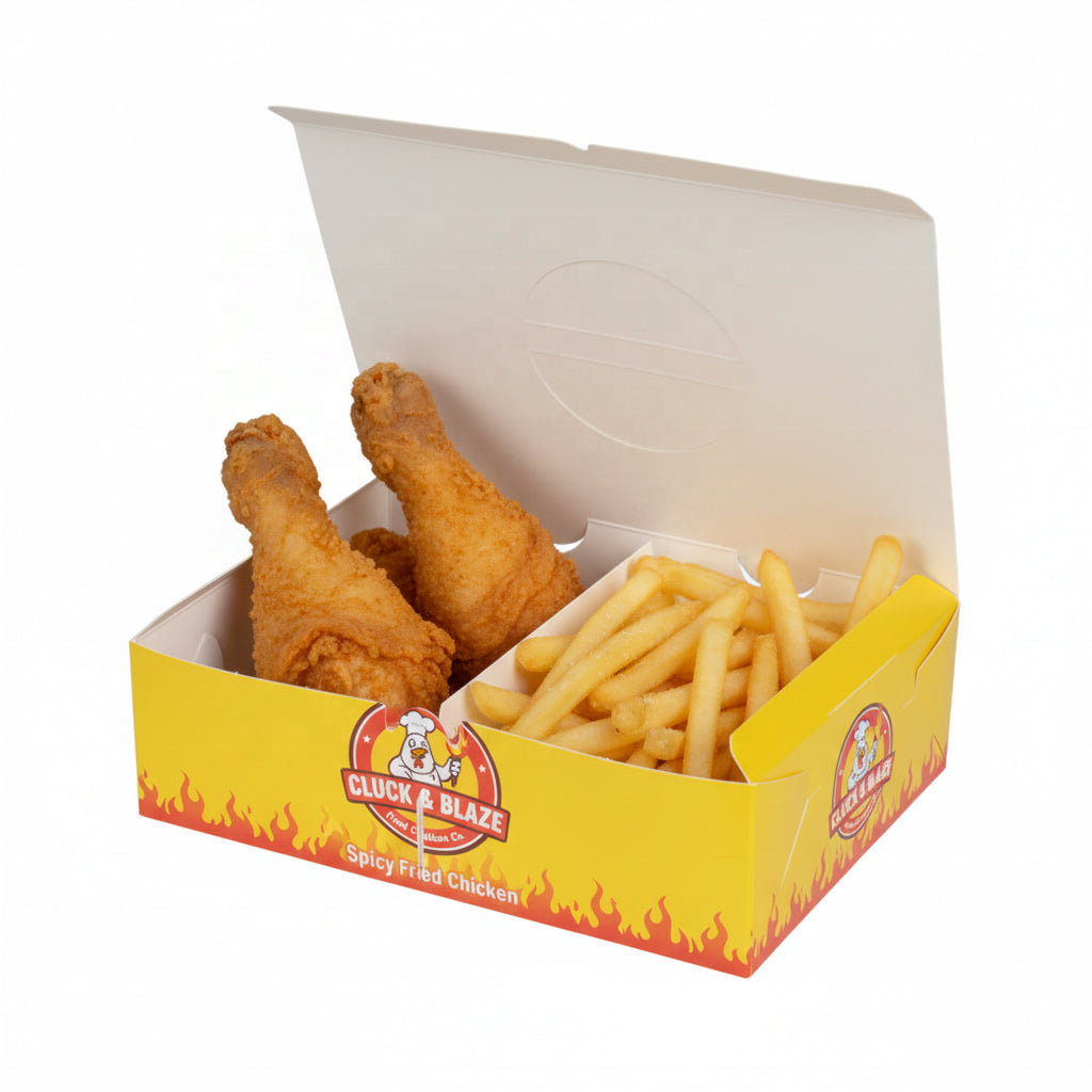 Custom-made kraft paper fried chicken boxes with cardboard inserts