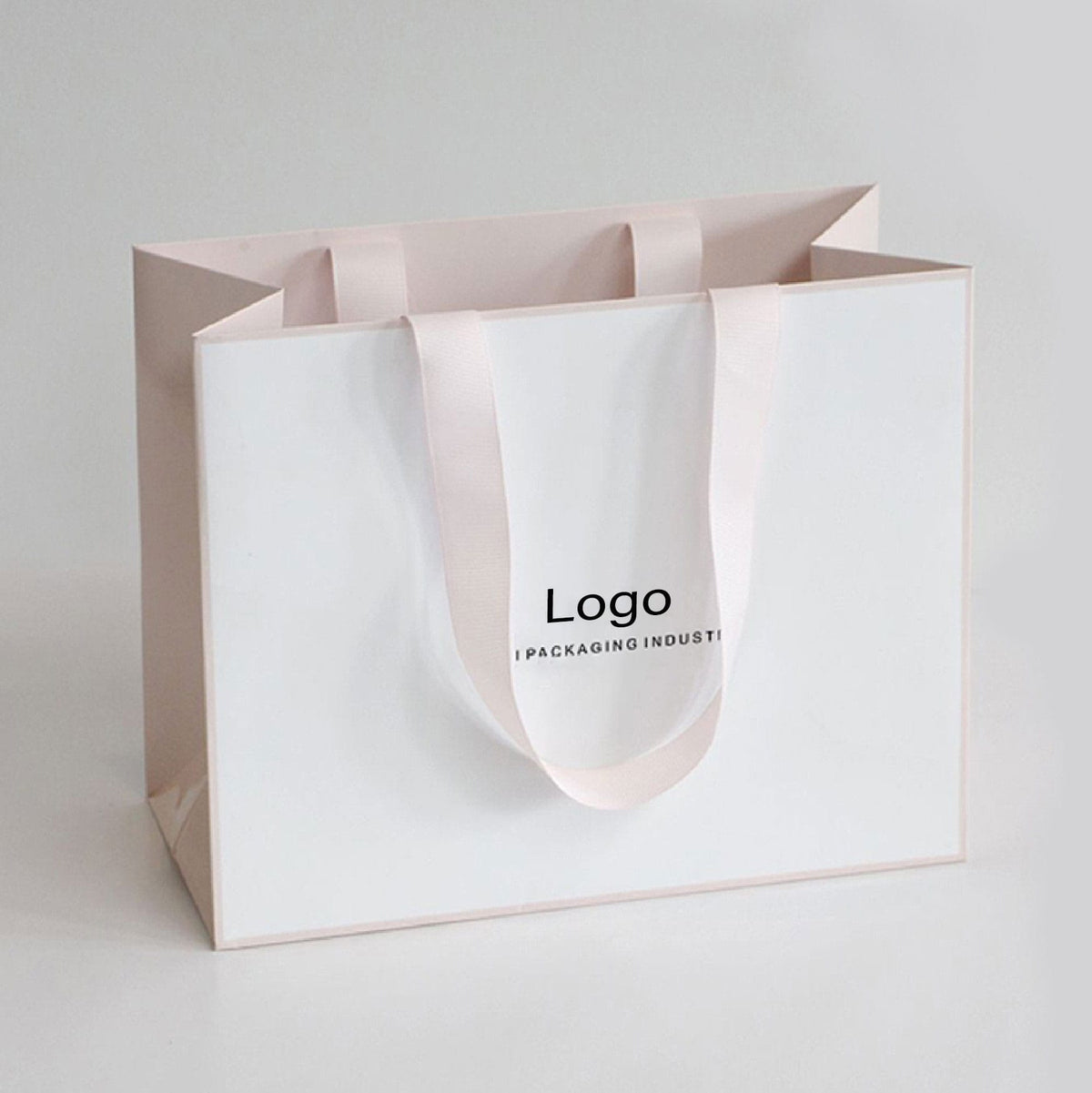 Customizable white and pink paper bags
