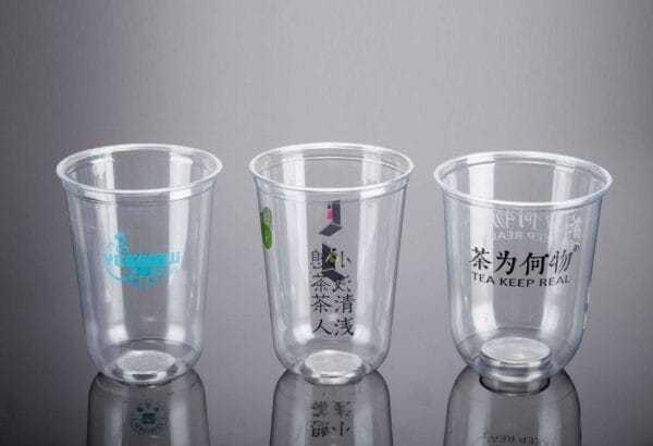 Transparent PET U-shaped plastic cup with lid